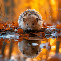 Buy canvas prints of  Hedgehog Reflecting in a Woodland Puddle by T2 