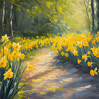 Buy canvas prints of Daffodils Path - Oil Painting Art by T2 