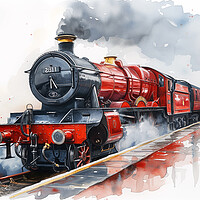 Buy canvas prints of Red Steam Train Watercolour by T2 