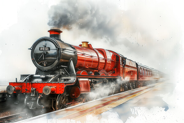 Red Steam Train Watercolour Picture Board by T2 