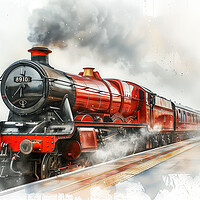 Buy canvas prints of Red Steam Train Watercolour by T2 