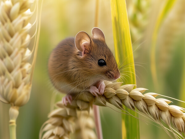 Harvest Mouse in a field of Barley Picture Board by T2 