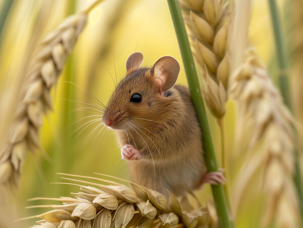 Harvest Mouse in a field of Barley Picture Board by T2 