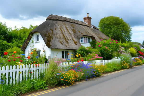 English Thatched Cottage Picture Board by T2 
