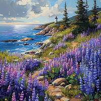 Buy canvas prints of Coastal Lupines in Maine Oil Painting by T2 