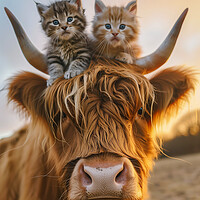 Buy canvas prints of Scottish Highland Cow and Two Kittens by T2 