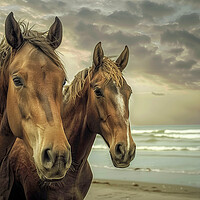 Buy canvas prints of A close up of a brown horses standing on top of a  by T2 