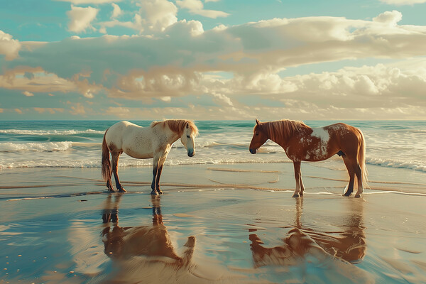 Horses on a beach in Wintertime Picture Board by T2 