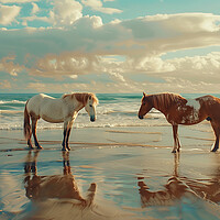 Buy canvas prints of Horses on a beach in Wintertime by T2 
