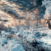 Buy canvas prints of Scottish Buck and Doe Winter Highlands by T2 