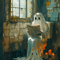 Buy canvas prints of Ghost sitting on the toilet reading a Newspaper by T2 