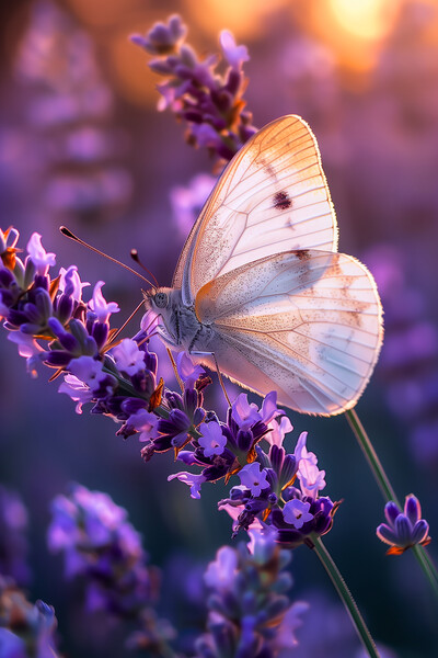 White Butterfly on Lavender Picture Board by T2 