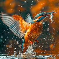 Buy canvas prints of Kingfisher catches a Fish by T2 