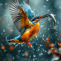 Buy canvas prints of Kingfisher catches a Fish by T2 