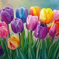 Buy canvas prints of Rainbow Tulips Art by T2 