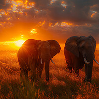 Buy canvas prints of Elephants in the African Sunset by T2 