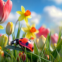 Buy canvas prints of Ladybird and Spring Flowers by T2 