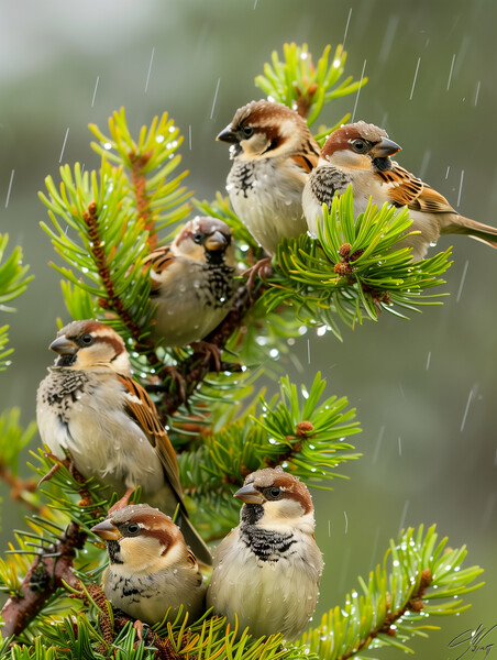 Sparrows in the Rain Picture Board by T2 