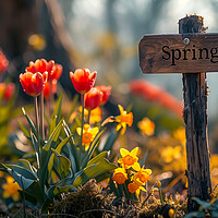 Buy canvas prints of Spring Sign with Spring Flowers by T2 