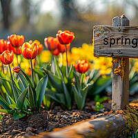 Buy canvas prints of Spring Sign with Spring Flowers by T2 