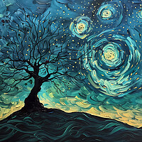Buy canvas prints of Lone Tree and Swirl Night Sky Painting by T2 