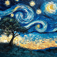 Buy canvas prints of Lone Tree and Swirl Night Sky Painting by T2 