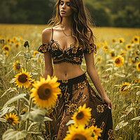 Buy canvas prints of Beautiful woman in a field of Sunflowers by T2 