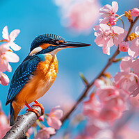 Buy canvas prints of Kingfisher standing on a branch of Cherry Blossom by T2 