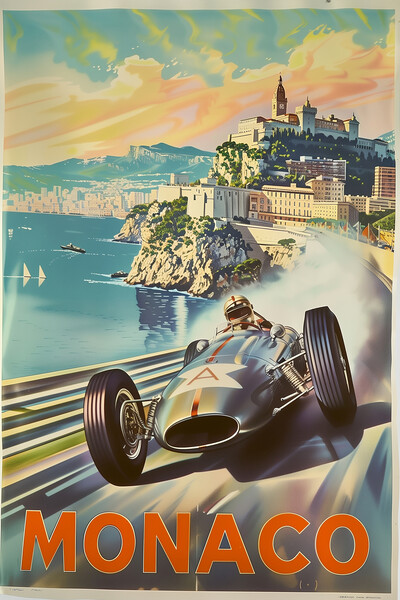 Vintage Monaco Grand Prix Travel Poster Picture Board by T2 