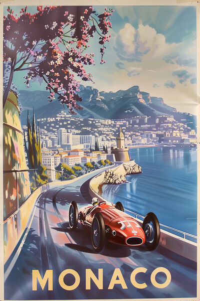 Vintage Monaco Grand Prix Travel Poster Picture Board by T2 