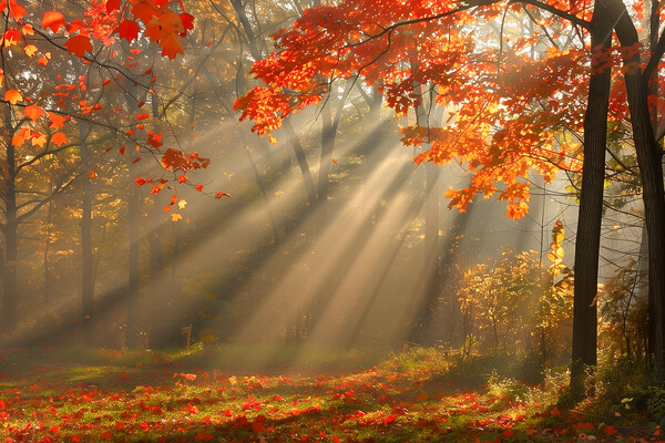 Autumn Woodland Sun Rays Picture Board by T2 