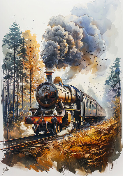 Steam Train Nostalgic Colour Picture Board by T2 