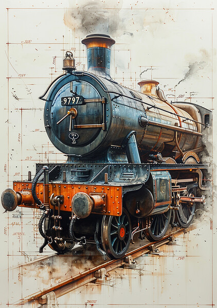Steam Train Nostalgia Sketch Picture Board by T2 