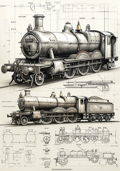 Steam Train Design Sketch Picture Board by T2 