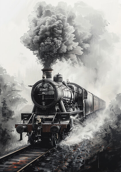 Steam Train Sketch Nostalgia Picture Board by T2 