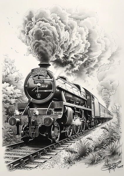 Nostalgic Steam Train Sketch Picture Board by T2 