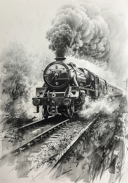 Steam Train Nostalgia Painting Picture Board by T2 