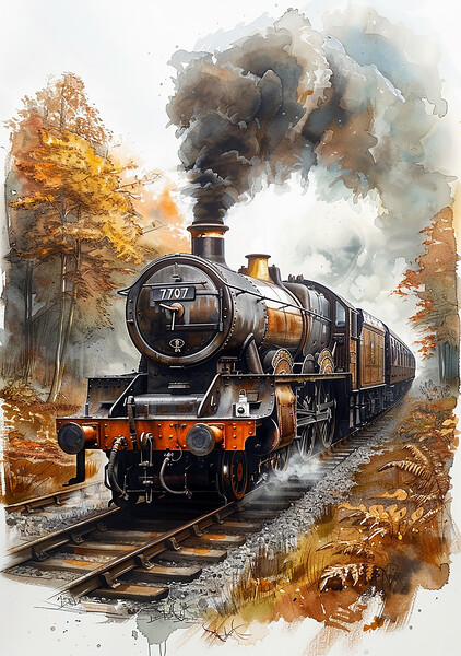 Steam Train Nostalgia Painting Picture Board by T2 