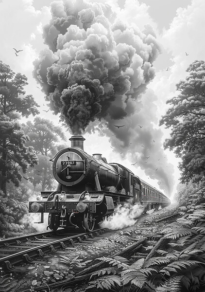Steam Train Nostalgia in Monochrome Picture Board by T2 