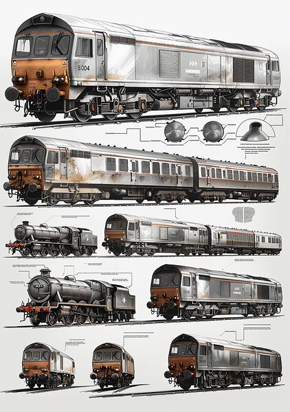 Vintage British Diesel Train Picture Board by T2 