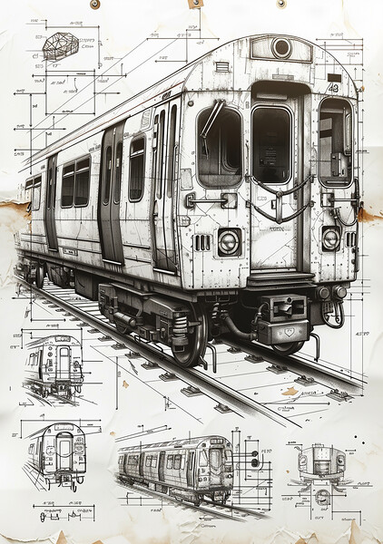 Vintage Diesel Train Blueprint Picture Board by T2 