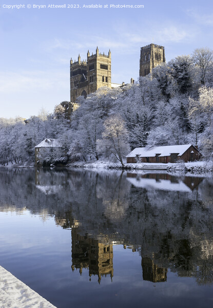Winter view of Durham Cathedral reflected in the r Picture Board by Bryan Attewell