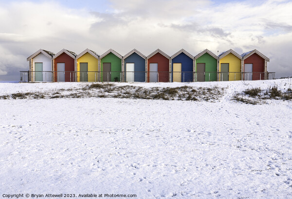 Blyth Beach Huts Snow Picture Board by Bryan Attewell
