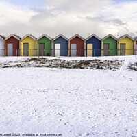 Buy canvas prints of Blyth Beach Huts Snow by Bryan Attewell