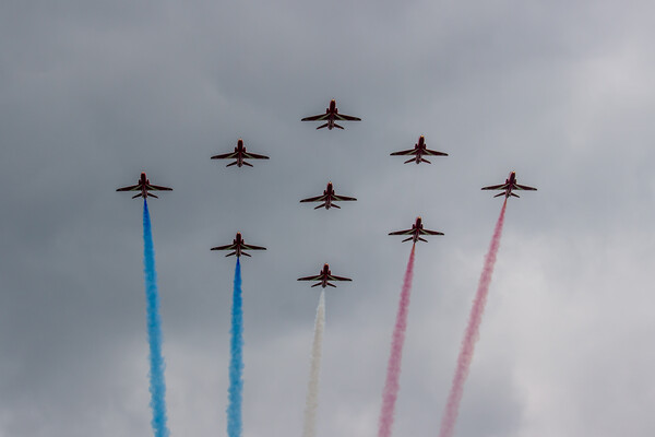 Red Arrows Diamond 9 Formation Picture Board by Jack Biggadike