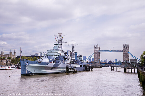 HMS Belfast at Tower Bridge Picture Board by Andy Salter