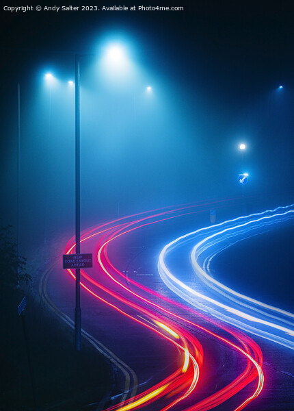 Light Trails in The Fog Picture Board by Andy Salter
