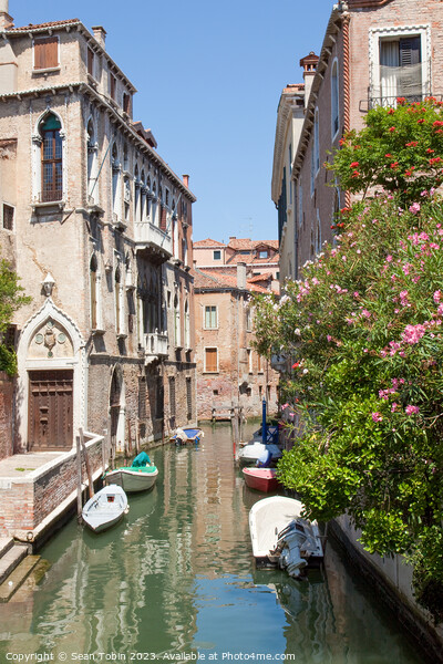 A Venice canal with boats Picture Board by Sean Tobin