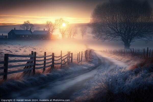 Misty Winter Sunrise I Picture Board by Harold Ninek