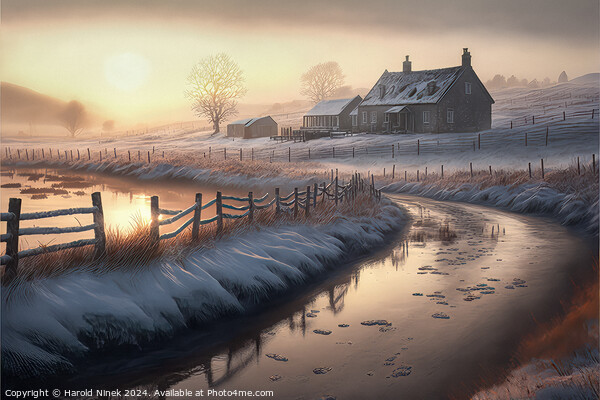 Misty Winter Sunrise III Picture Board by Harold Ninek